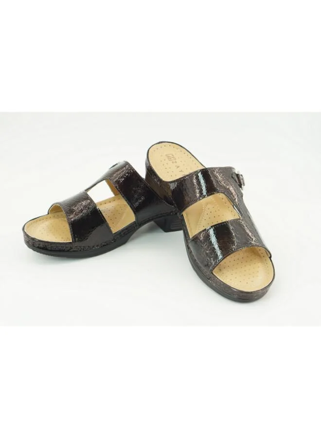 زينة 221-3163 Zayna Ladies Low Heel Slides 2608-10 Brown
